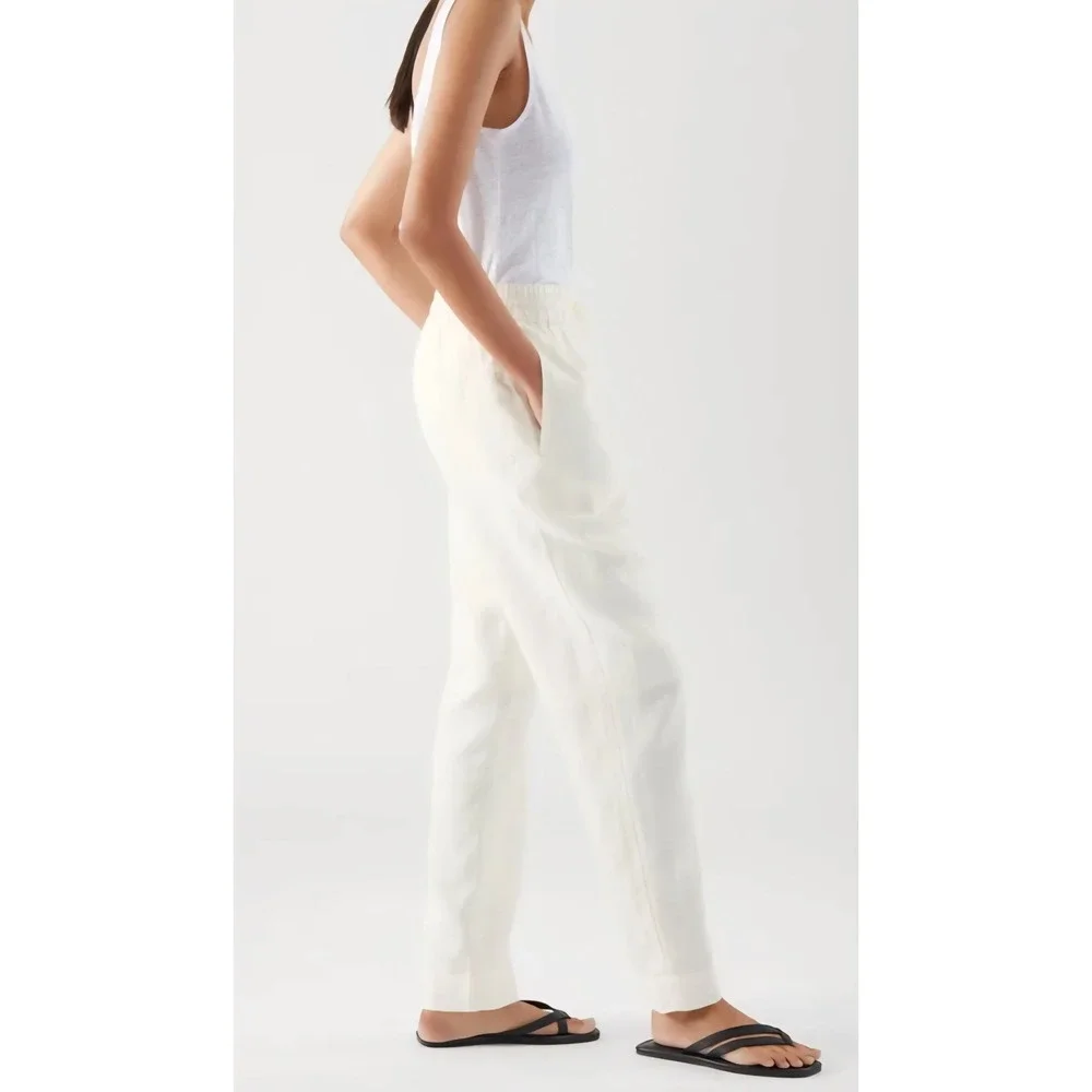 COS Women White Cotton Linen Blend Drawstring Tapered Trouser Pants Size 10